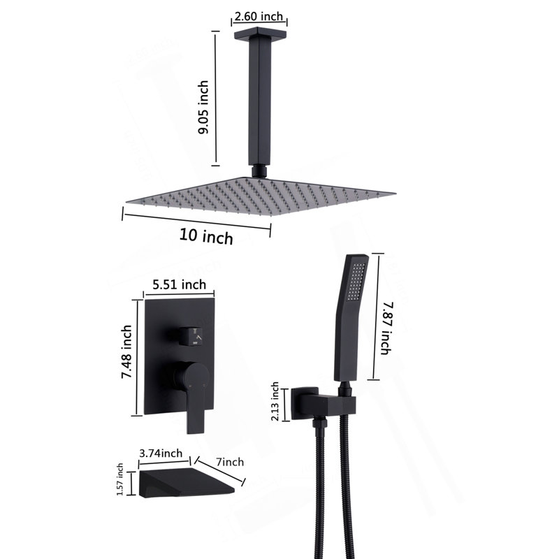 Matte Black Shower System  Wall Mount Shower Faucet Set For Bathroom 10 Inch High Pressure Luxury Shower Head With Handheld, Rough-In Valve Body And Trim Included