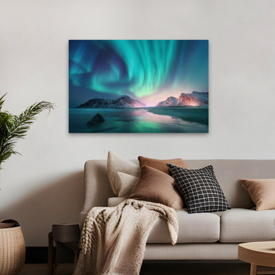 Aurores boréales - paysages côtiers, photographie d'art sur neige
