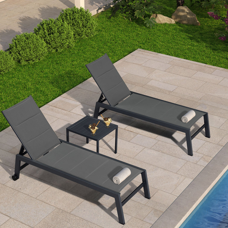 Deccani 64.17" Long Quilted Reclining Chaise Lounge Set with Table