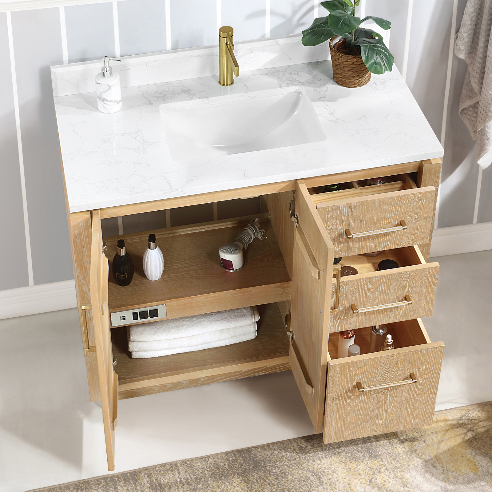 Cloverfield 42'' Single Bathroom Vanity, Gold, Washed Ash Gray