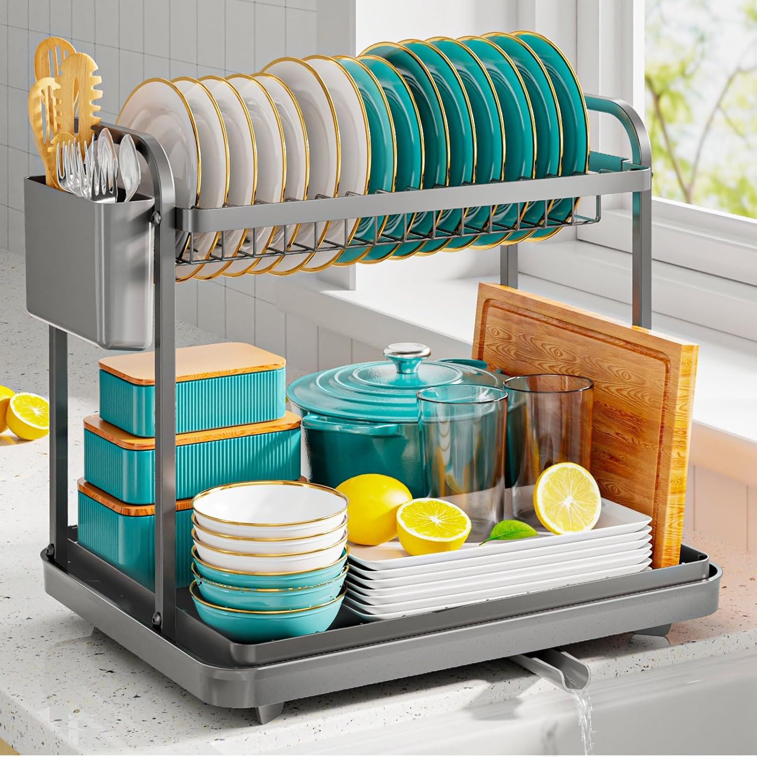 Anadea 2-Tier Kitchen Organizers And Storage Rack With Drainboard And ...