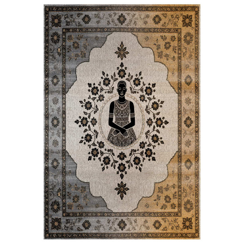 Annie Collection Digital Print Cotton-Polyester Gray Human Figured Floral Rug, Runner 2'8" x 16'5"