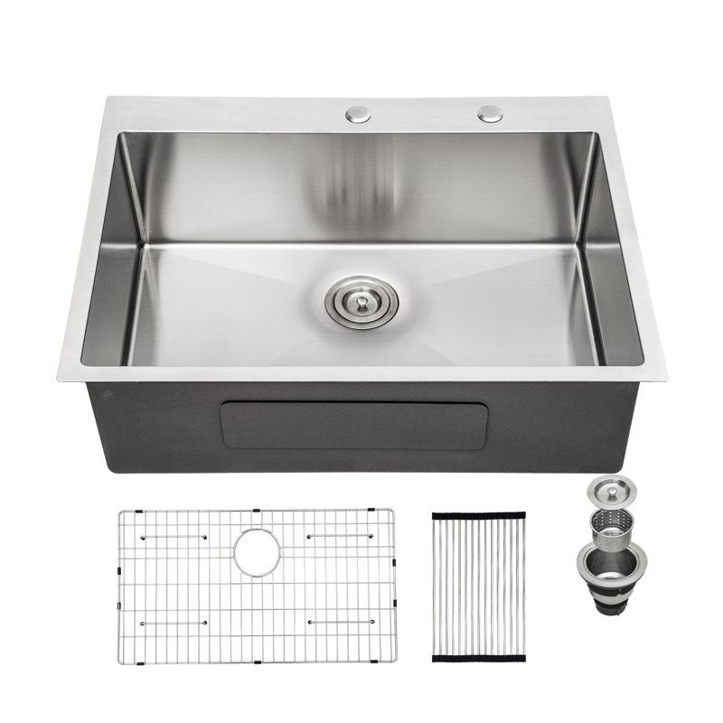 Évier de cuisine 28 po x 22 po x 10 po à cuve simple encastrable en acier inoxydable de calibre 16 28 po