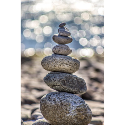 " Stone Stack On Beach, Rocks, Blue, Tan, Shiny, Glimmer, Shimmer, Bright "
