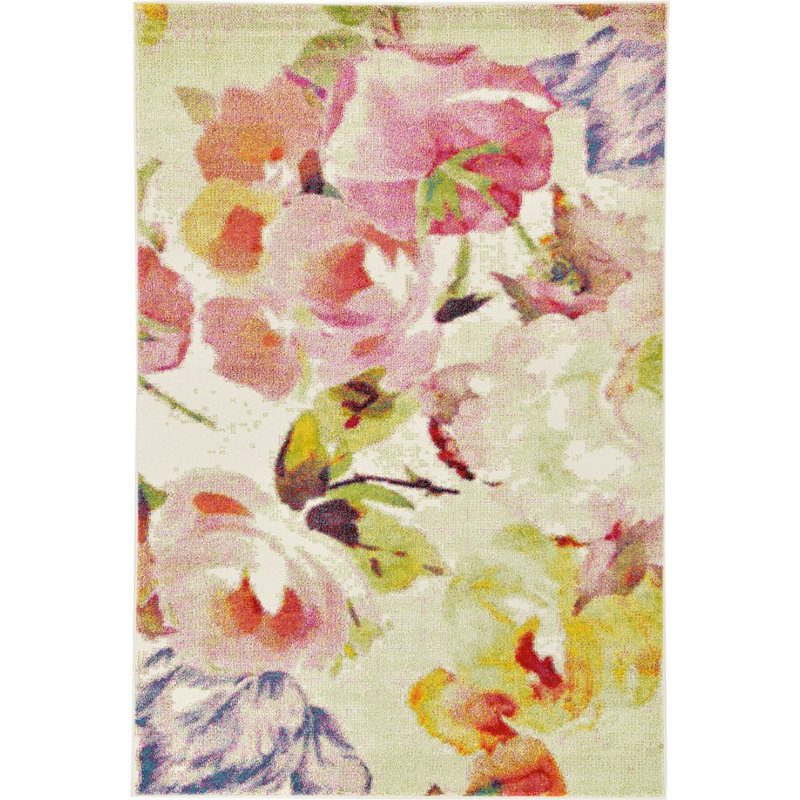Tapis rose / jaune Forsan, Rectangle 6 pi x 9 pi