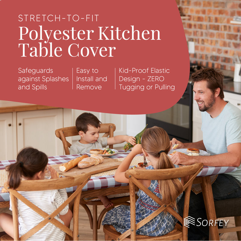 Kitchen Tablecloth Of Polyester -Fitted With Elastic, Water Proof, Washable, Fits For Table,Checked Design, Green
