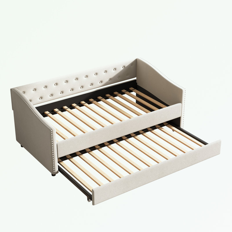 Twin Size Daybed with Twin Size Trundle, Beige, Twin