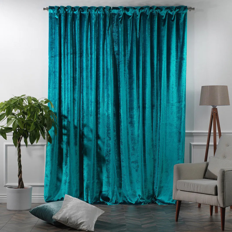 Rideau simple extra long et extra large en velours brillant de luxe, Azure, L 52 po x L 120 po