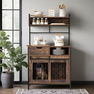 Armoire d'entrée industrielle 31,5 "avec cage pour chien, prises de courant et crochets de rangement
