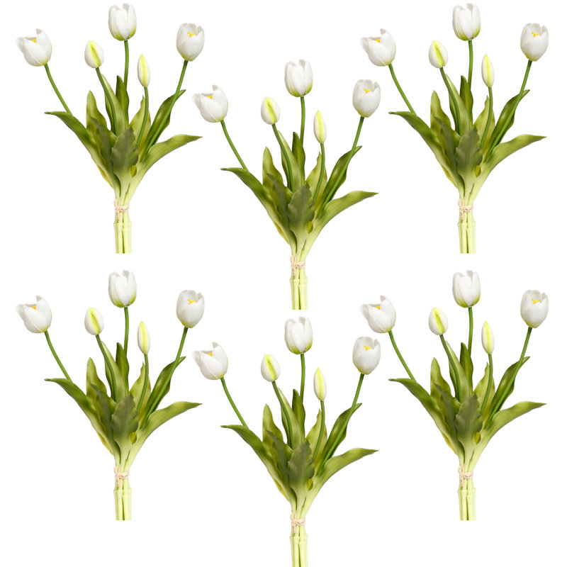 Blooming Tulip Bunch - 15 Inches Set Of 6, White