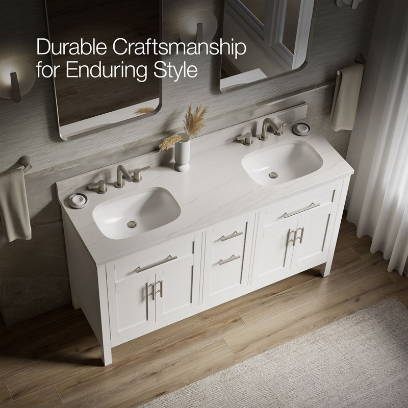 61" Single Bathroom Vanity Set, White, White