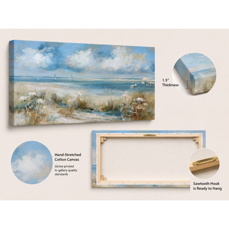 Voilier Sky Shore - Paysage côtier sur toile tendue, H 24 po x l 48 po x P 1,5 po
