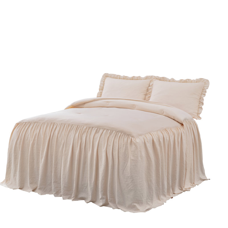 Sinclair French Country Chic Ruffle Skirt Bedspread Set, California King Bedspread + 2 King Shams, Blush Pink
