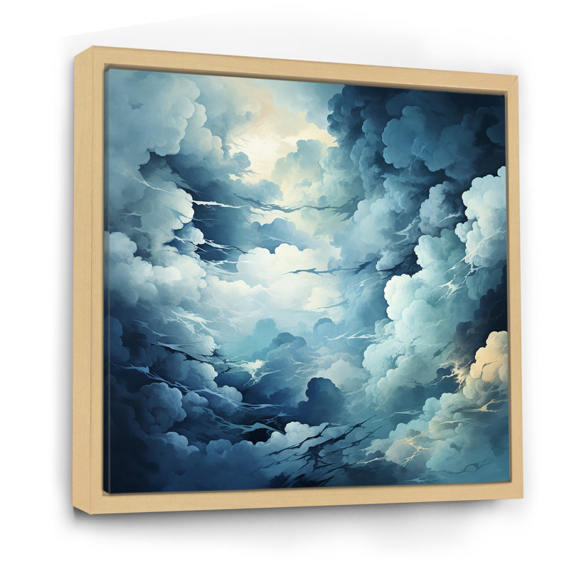 Tempête de nuages bleus et blancs sur toile, H 24 po x l 24 po x P 1 po, Cadre naturel flottant