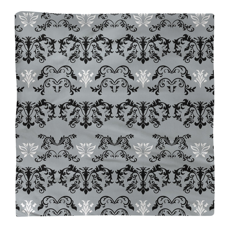 Damask Square Napkin, Black/Silver/White, Polyester, 22" W x 22" L