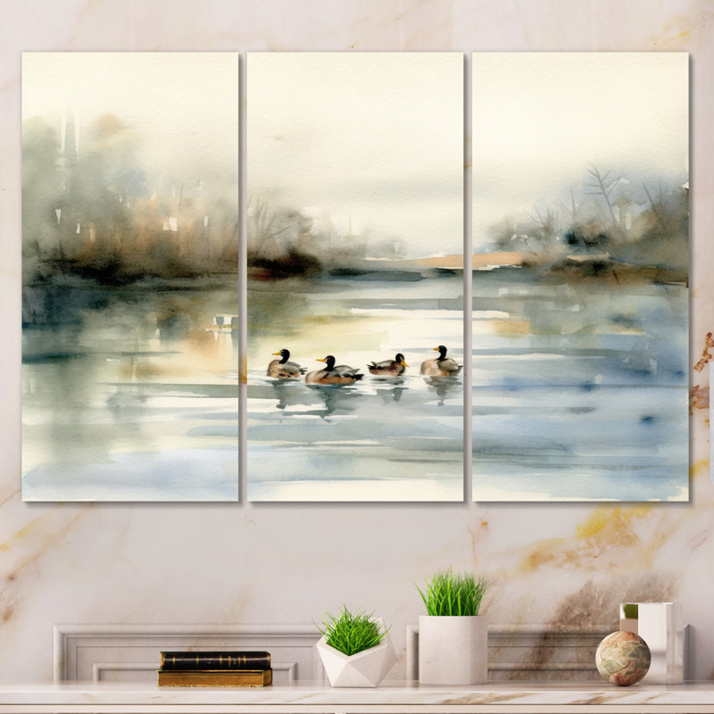 Ducks in Pond II - 3 pièces, reproduction sur toile tendue, H 28 po x l 36 po x P 1 po