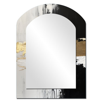 Horizontal Dimensions Abstract Gold Black - Abstract Painting Arch Decorative Wall Mirror, Gold Asymmetrical Large Mirror, Printed Metal Art