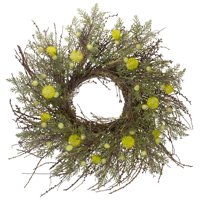 20-Inch Yellow and Green Artificial Grapevine Floral Wreath
