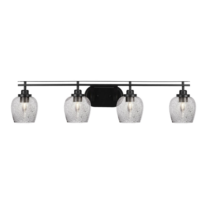 Barre d'éclairage de salle de bain 4 lumières avec verre fumé 6 "Jelle, Noir mat