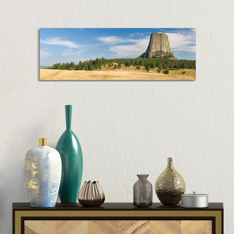 Devils Tower Seen From Joyner Ridge Trail, Devils Tower National Monument, Wyoming, USA - Wrapped Canvas Panoramic Print