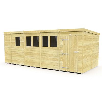 17ft x 8ft Pent Shed - Single Door with Windows