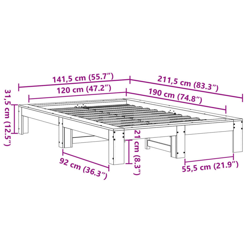Solid Wood Bed, Small Double (4'), Brown