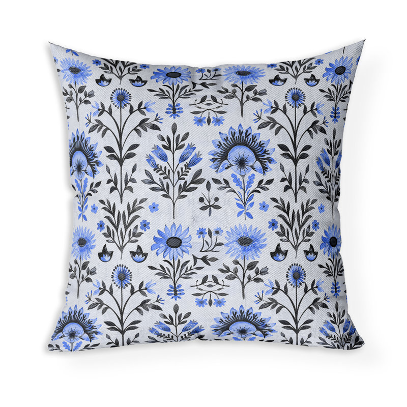 Coussin décoratif intérieur / extérieur Rustic Sunflower Harmony, Bleu / Noir, 26"H x 26"W