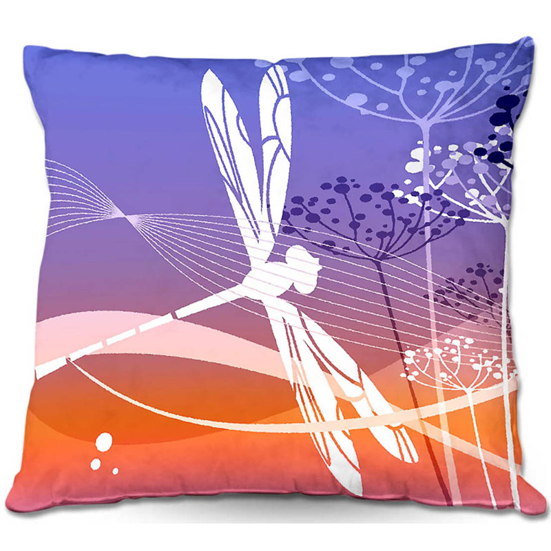 Housse de coussin carrée et insert dragonfly, 16 po x 1 po, Mauve et orange