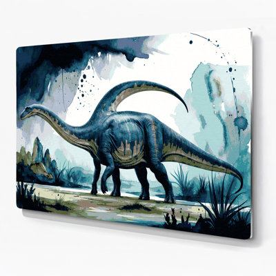 Art mural en métal bleu dinosaure