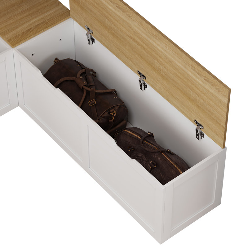 L-Shaped Shoe Bench  Corner Breakfast Nook Bench With Storage Space For Entryway, White