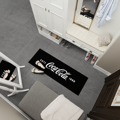Coke Cave Bedroom Kitchen Coca-Cola Logo Non-Slip Area Rug, Black