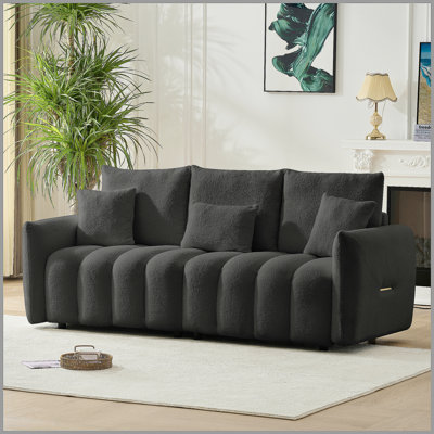 Canapé de 80,7 pouces en tissu de qualité supérieure avec 3 coussins de dossier et 3 coussins de dossier Canapé à 3 places avec cadre en bois massif et fauteuil rembourré surdimensionné pour le salon, la chambre à coucher, l’appartement et le bureau