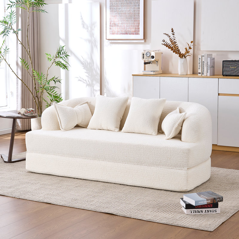 (Old Sku: W2231P392100) Canapé-lit pliable 2-en-1, canapé-lit convertible pliable sans os de 70 pouces, 4 coussins pour le salon, blanc laiteux
