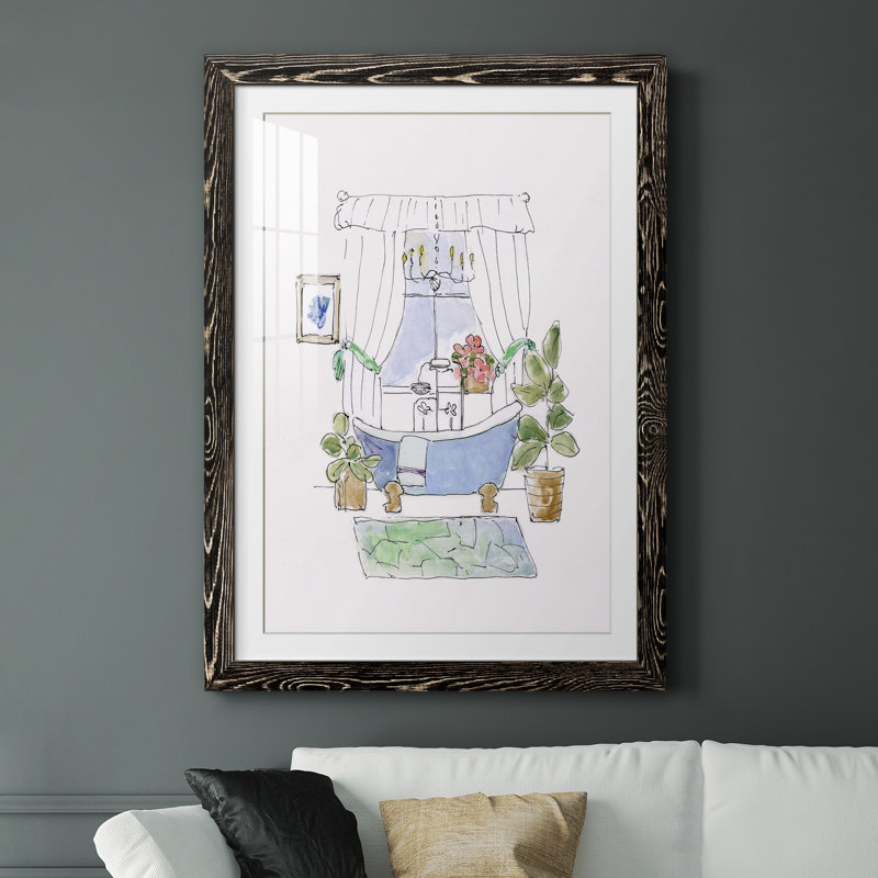 «Sketchy Bath III» - peinture encadrée, Cadre noir, H 37,5 po x l 27,5 po x P 1,5 po