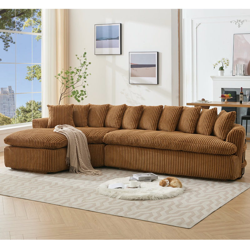 Grand canapé modulaire 127 po, Velours côtelé brun, 21 po H x 29 po P