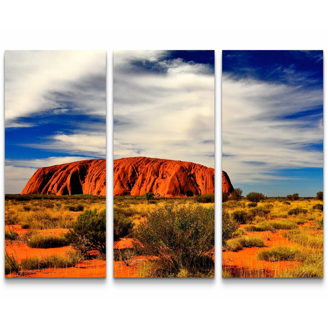 3-tlg. Leinwandbilder-Set Australischer roter Berg im Outback am Abend