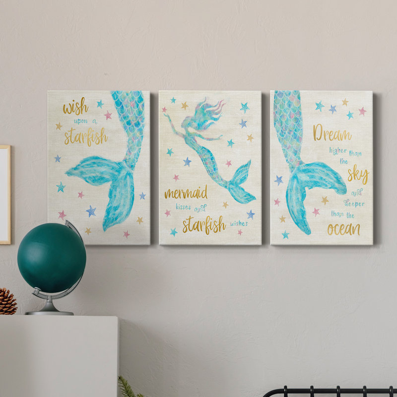 «Mermaid Dream», ensemble de 3 peintures sur toile tendue, H 36 po x l 72 po x P 1 po