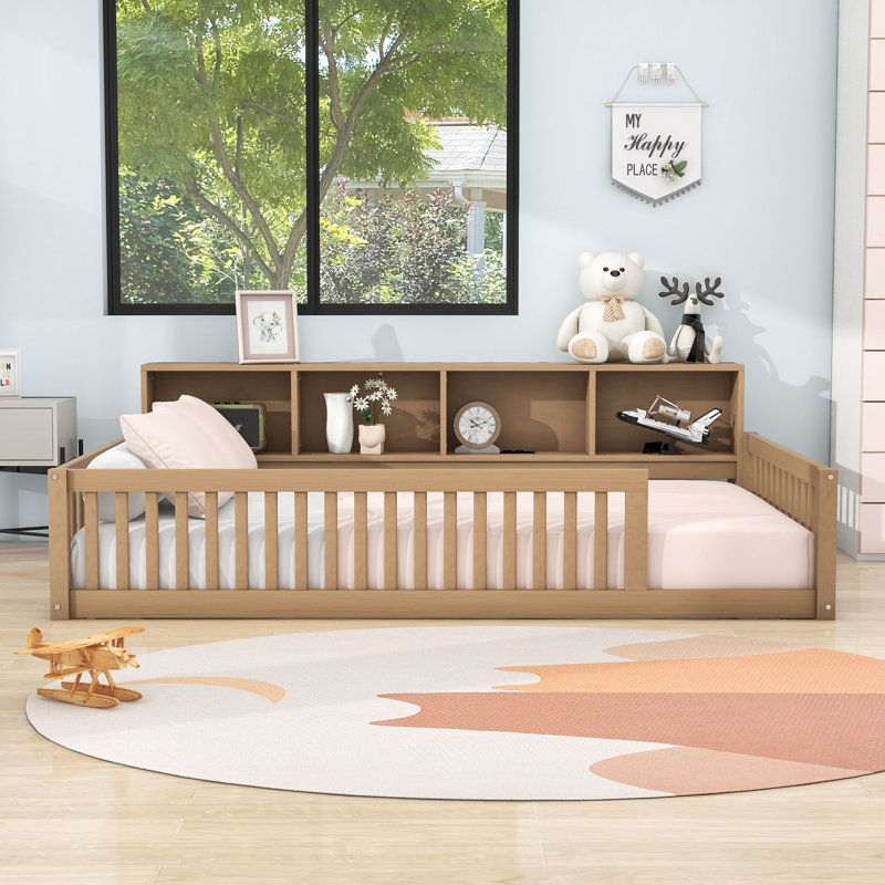 Lit de jour simple TG en bois avec ports USB et tablettes, Brun