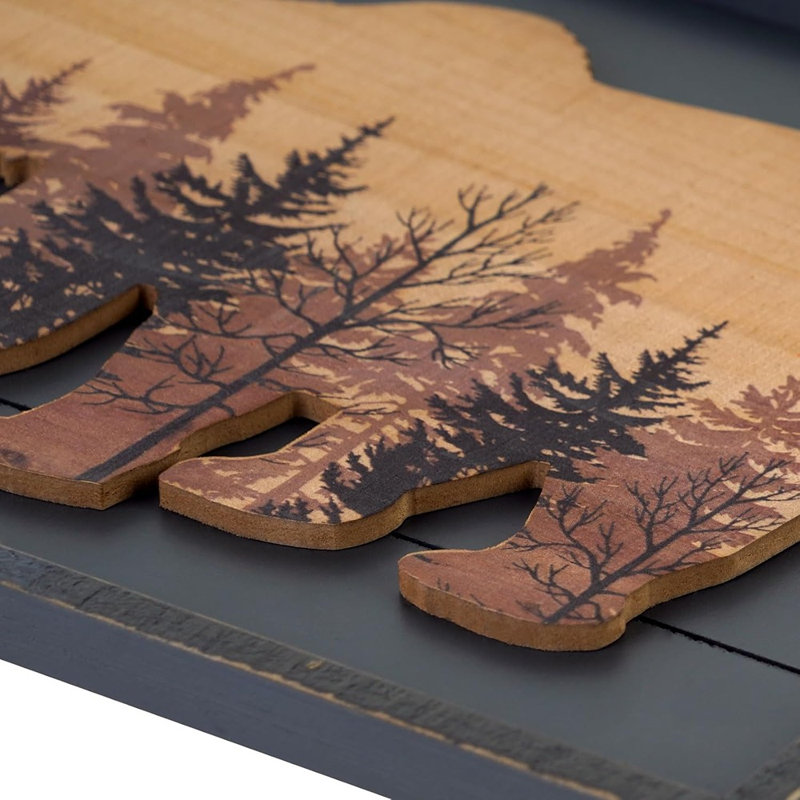 Reproduction d'art ours, gris ardoise foncé - thème forêt boisée, 16 po x 12 po, cadre en bois, décor de chalet