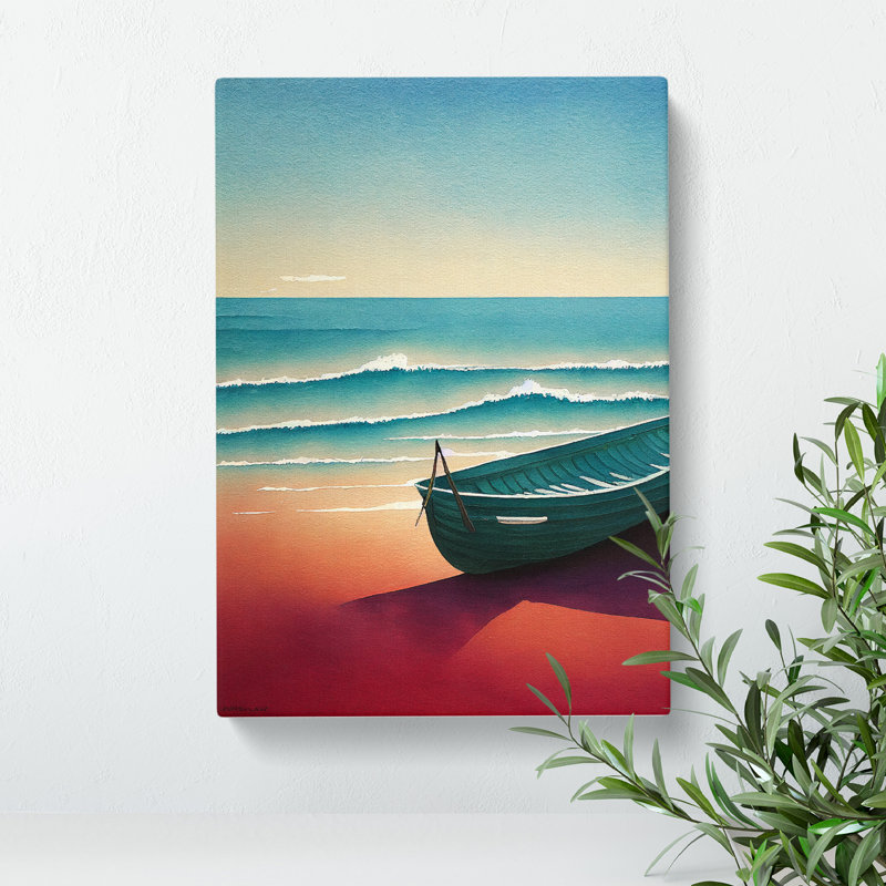 Boat On A Sandy Beach - Print, No Matte, 60cm H x 40cm W x 3cm D, Wrapped Canvas