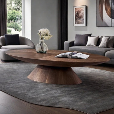 Light luxury walnut-coloured oval coffee table
