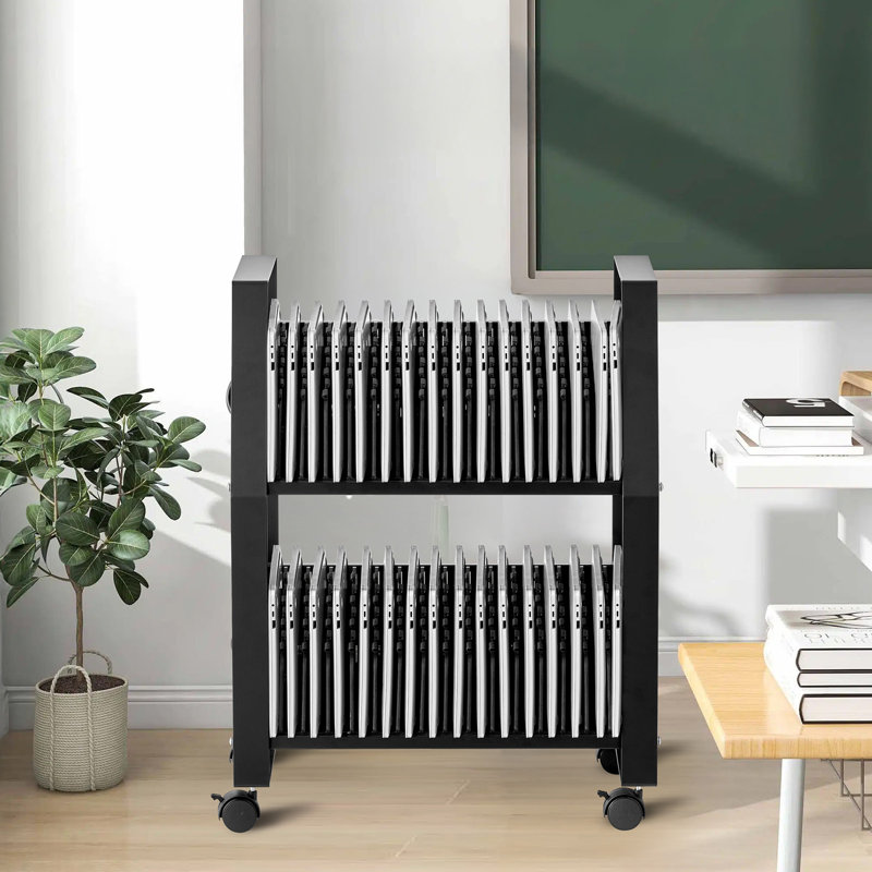 Chariot de chargement pour ordinateur portable, station de charge mobile à 32 appareils avec roues, pour tablette et ordinateur portable, écran de 15,6 po ou moins, fentes d'accès facile, contrôle de surtension, pour le bureau, la salle de classe, la bibliothèque