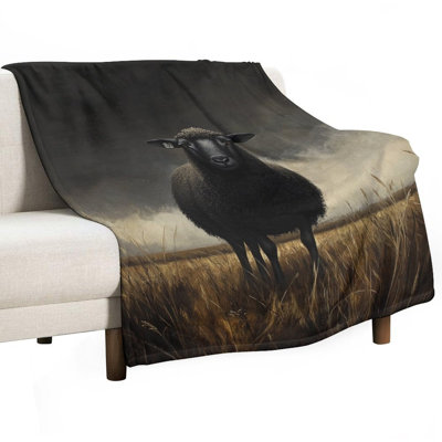 Black Sheep Stands in Autumn Field Luxury Flannel Throw Blanket, Soft Warm Fuzzy Blanket for Living Room Sofa Bed Home Decor