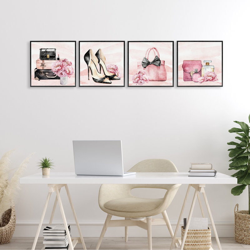 Ensemble de giclées encadrées 4 pièces Glam Time Fashion, par Kim Allen, H 12 po x l 12 po, Giclée encadrée noir minuit