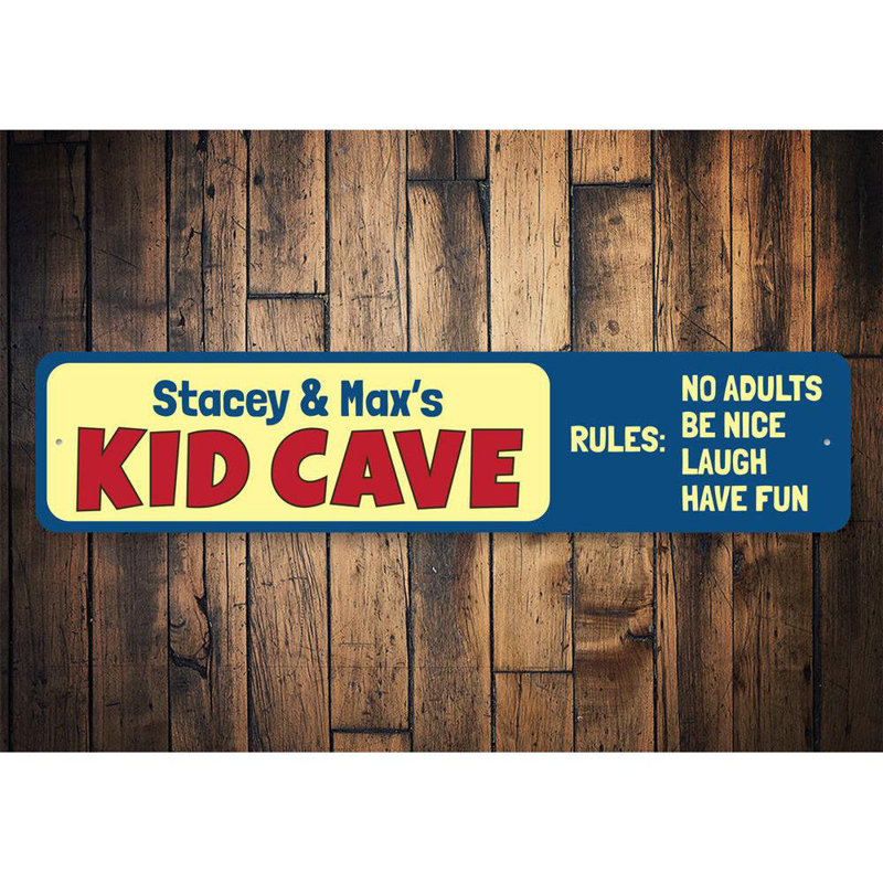 Plaque en aluminium Kid Cave Rules, H 6 po x l 24 po x P 0,063 po