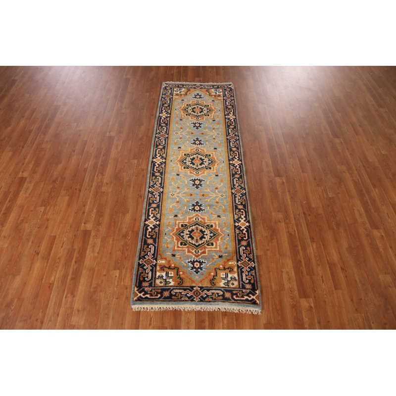 Tapis de couloir traditionnel bleu clair 3x8