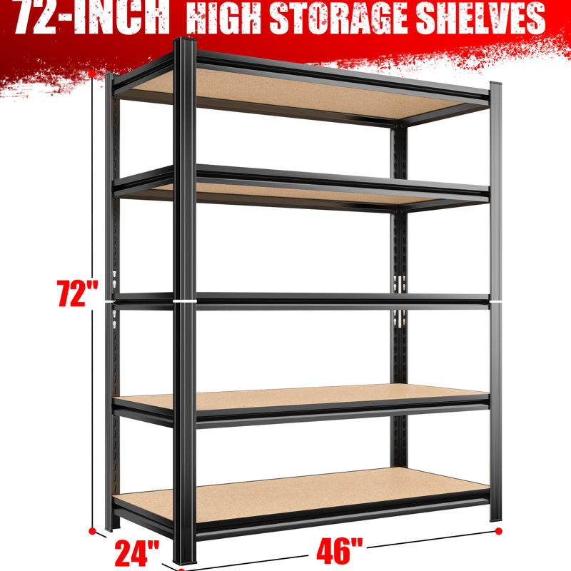 Étagère robuste pour 5 garages, réglable en métal, capacité de 3 000 lb, noire et stable, étagère de processus d'installation sans effort, support en métal, assemblage