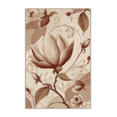 Tapis beige classique lavable à la machine Parrilla Magnolia