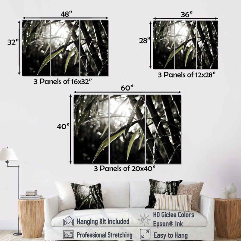 Ensemble de photos murales en bambou noir et blanc, Toile tendue, H 32 po x l 48 po x P 1 po