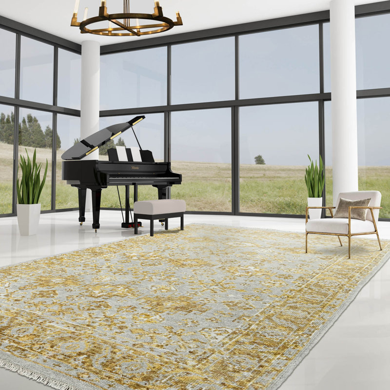 Tapis unique en laine gris Medzarents, Rectangle 5 pi x 7 pi 8 po